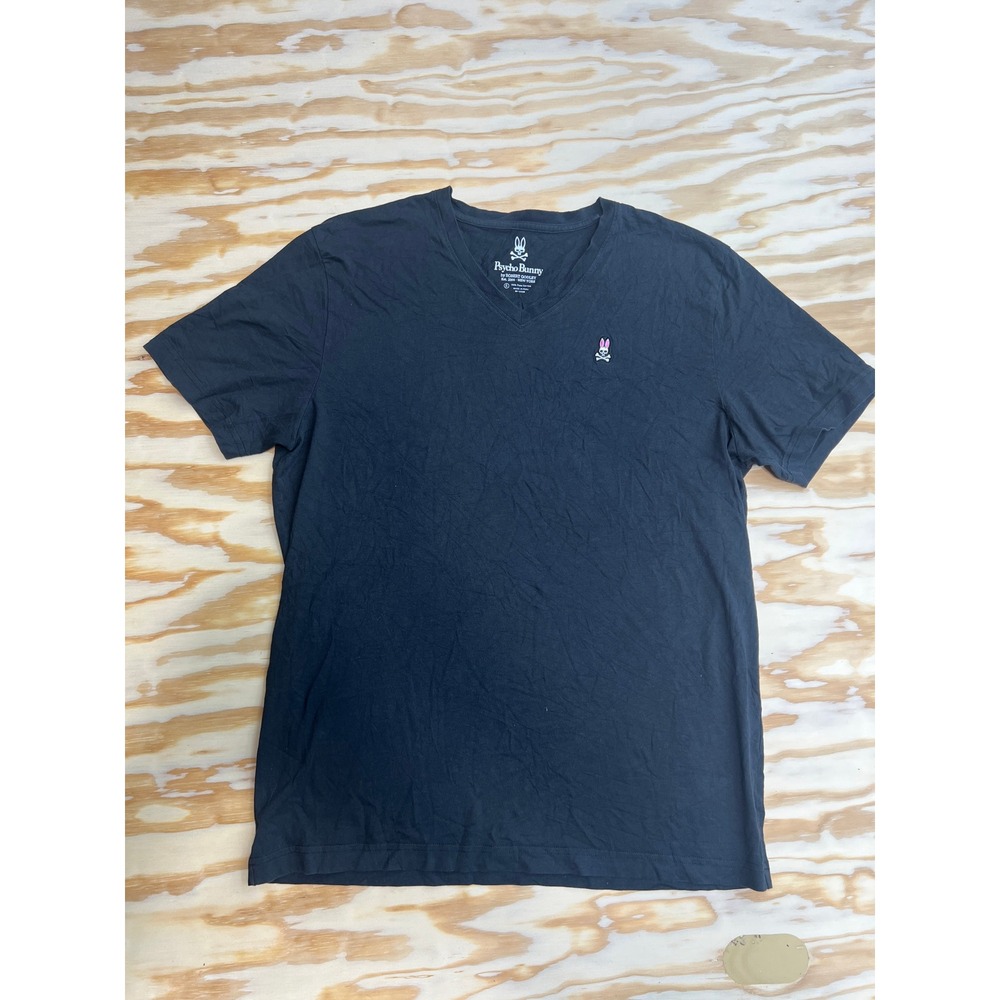 Psycho Bunny Mens Black Pima Cotton V-Neck Logo T-Shirt Size 6 XL